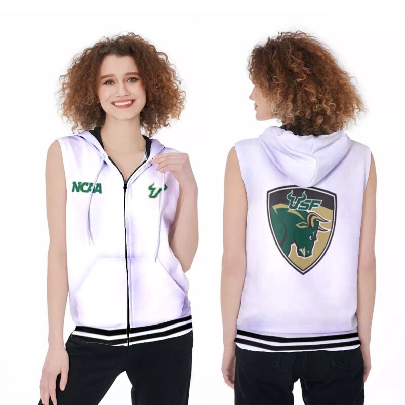 South Florida Bulls Ncaa Classic White With Mascot Logo Gift For South Florida Bulls Fans Zip Sleeveless Hoodie ZSH0776