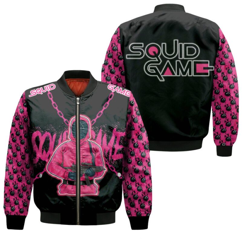 Squid Game Red Guards Triangle Logo Squid Game Soldiers Korean Movie Series gift for Squid Game fans Squid Game players Bomber Jacket BJ01436