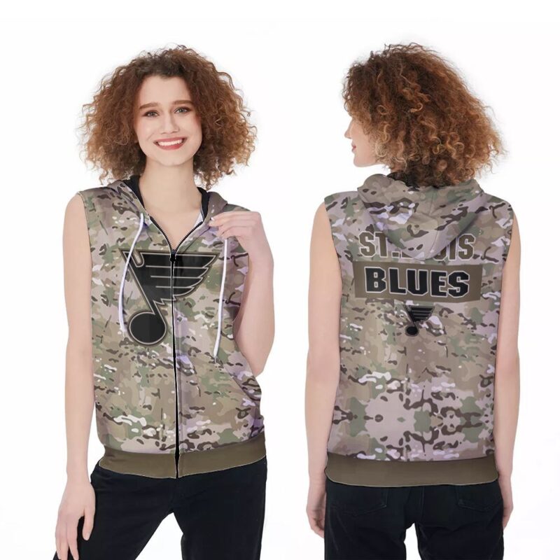 St Louis Blues Camouflage Veteran US Flag 3d designed for St Louis Blues fan Zip Sleeveless Hoodie ZSH1921