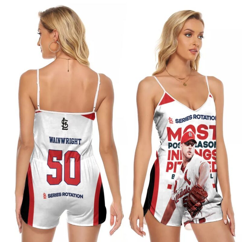 St Louis Cardinals Adam Wainwright 50 Great Legend Series Rotation MLB Gift For Cardinals Fans Wainwright Lovers V-neck Romper Jumpsuit RJ00622