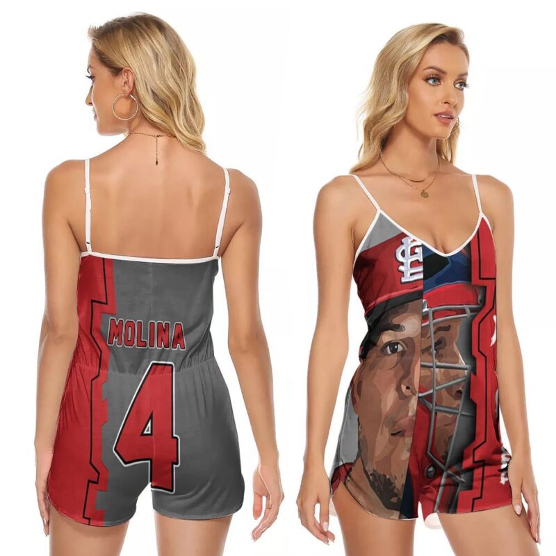 St Louis Cardinals Yadier Molina 3 Legend Split Face MLB Baseball Team Gift For Cardinals Fans V-neck Romper Jumpsuit RJ00580