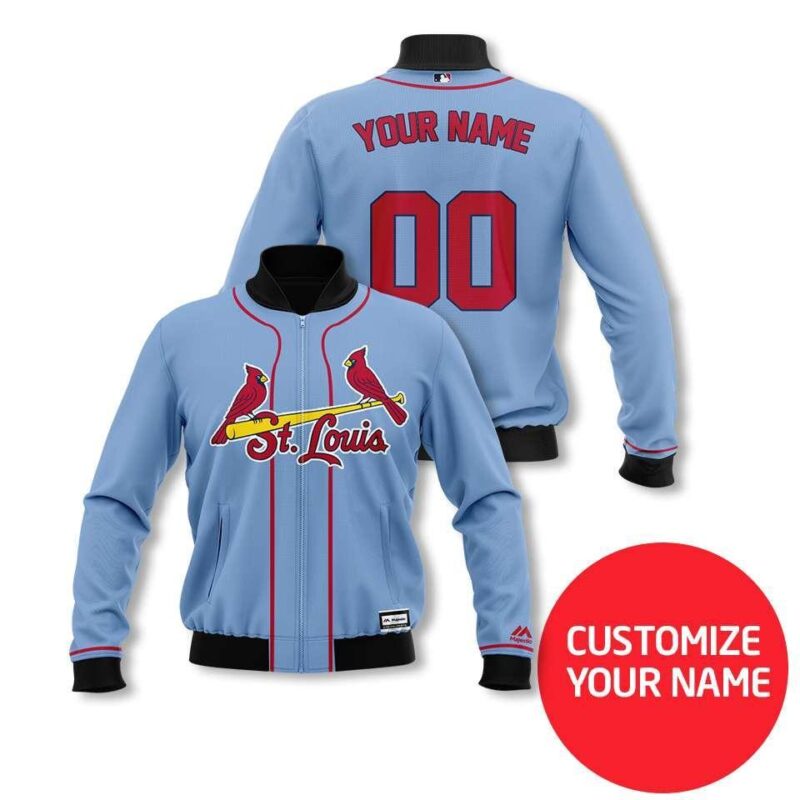 St. Louis Cardinals #00 Personalized Blue Jersey Style Gift With Custom Number Name For Cardinals Fans Bomber Jacket BJ03628