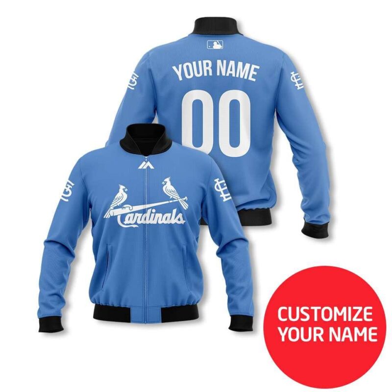 St. Louis Cardinals #00 Personalized Blue Jersey Style Gift With Custom Number Name For Cardinals Fans Bomber Jacket BJ03839