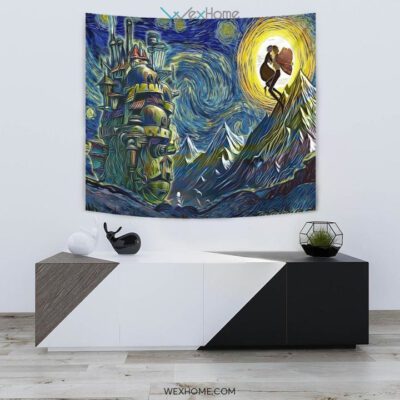 Starry Night howls moving castle Wall Anime Tapestry 2 Starry Night howls moving castle Wall Anime Tapestry 2
