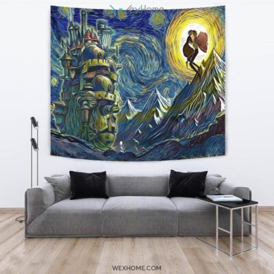 Starry Night howls moving castle Wall Anime Tapestry
