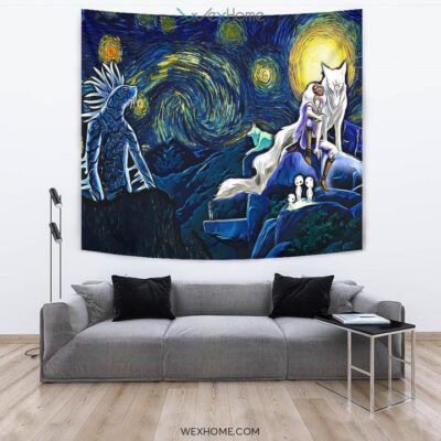 Starry night princess mononoke Wall Anime Tapestry