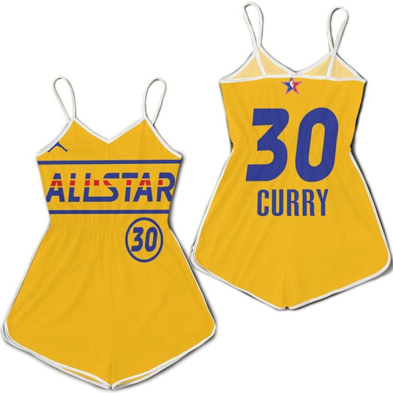 Stephen Curry #30 NBA Warriors 2021 All Star Western Conference Gold Gift For Curry Fans Romper Jumpsuit RJ00536