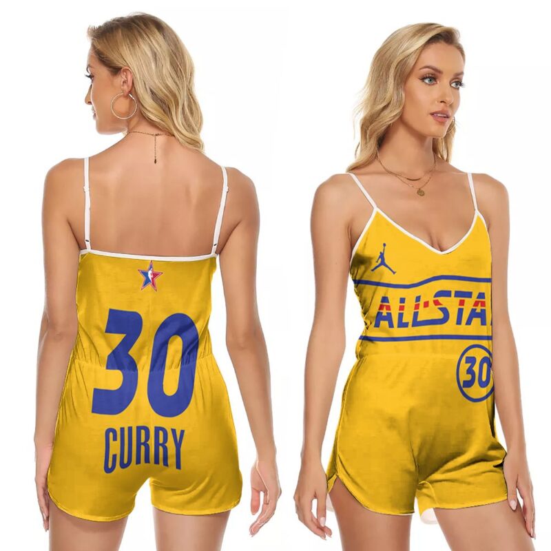 Stephen Curry #30 NBA Warriors 2021 All Star Western Conference Gold Gift For Curry Fans V-neck Romper Jumpsuit RJ05250