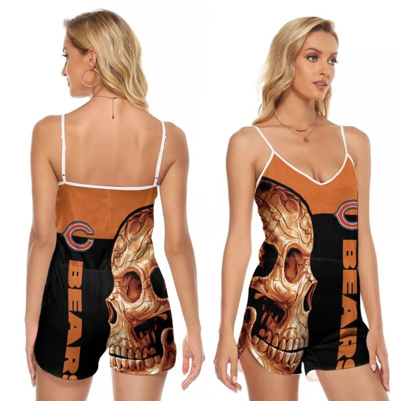 Sugar Skull Chicago Bears Nfl Flower Pattern 3d designed for Chicago Bears fan V-neck Romper Jumpsuit RJ00758