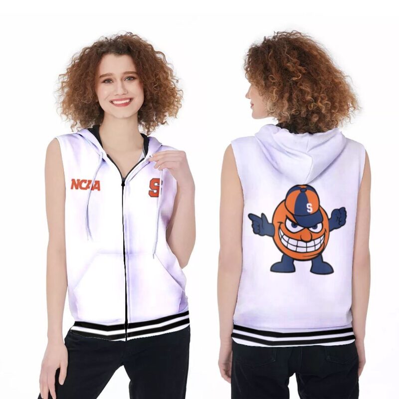 Syracuse Orange Ncaa Classic White With Mascot Logo Gift For Syracuse Orange Fans Zip Sleeveless Hoodie ZSH1101