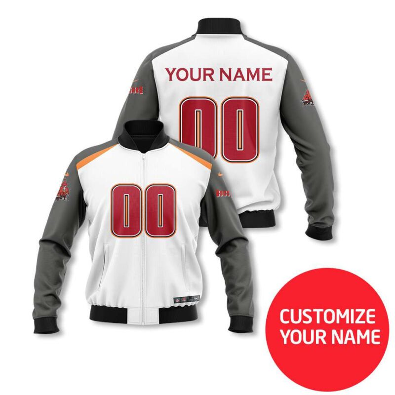 Tampa Bay Buccaneers #00 3D Personalized White Jersey Style Gift With Custom Number Name For Buccaneers Fans Bomber Jacket BJ03757