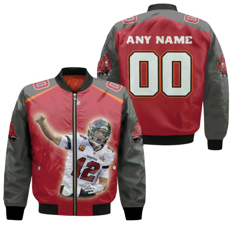 Tampa Bay Buccaneers Tom Brady 12 Red Jersey Style Gift With Custom Number Name For Buccaneers Fans Bomber Jacket BJ00160