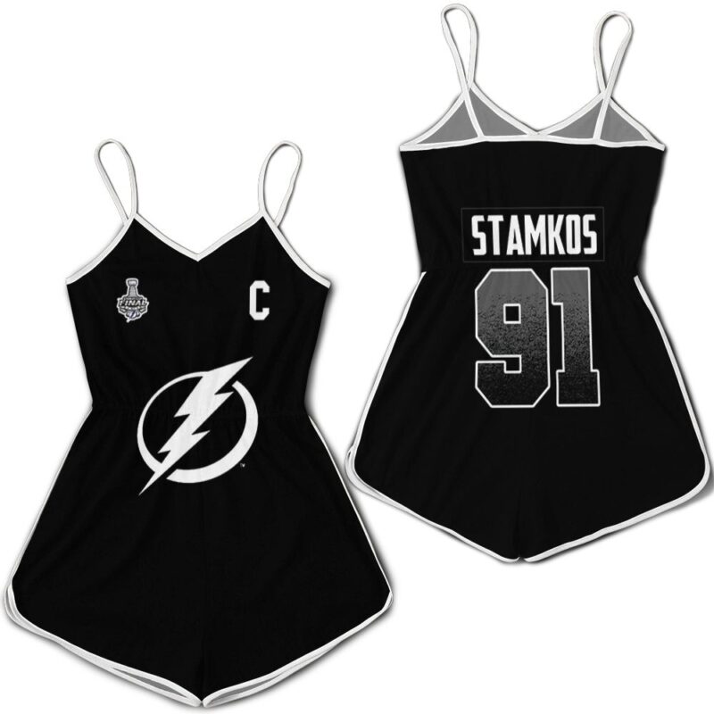 Tampa Bay Lightning Steven Stamkos Black Jersey Inspired Style Romper RJ04642