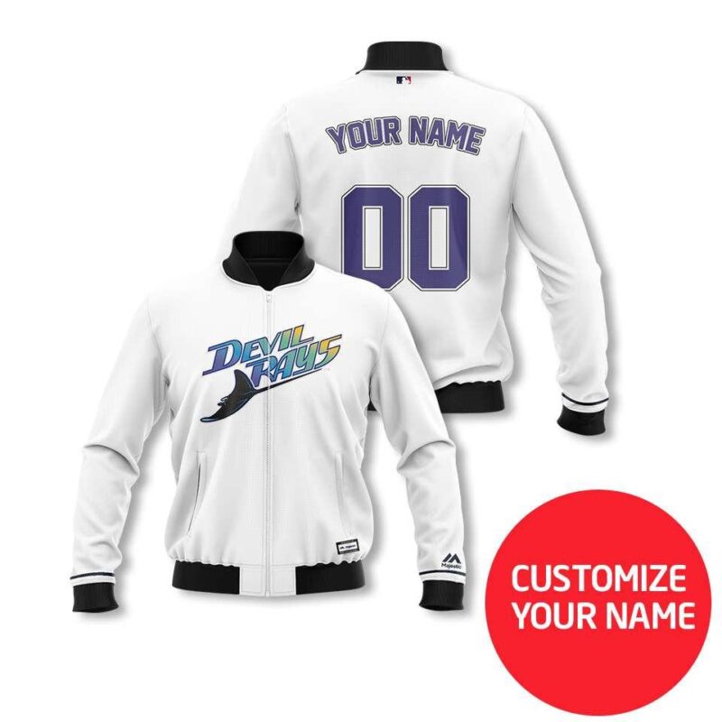 Tampa Bay Rays #00 Personalized White Jersey Style Gift With Custom Number Name For Rays Fans Bomber Jacket BJ03987