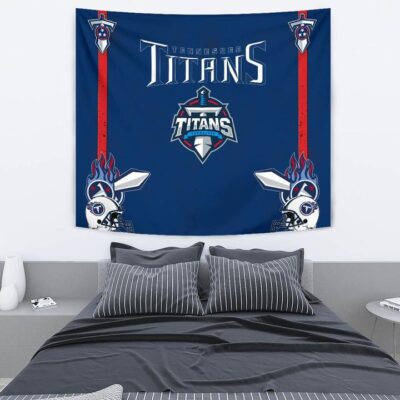 Tennessee Titans American Football Team Tapestry Titans Symbol Helmets With Flaming Ball Shield And Sword Tapestry Wall Hanging 2