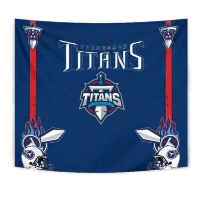 Tennessee Titans American Football Team Tapestry Titans Symbol Helmets With Flaming Ball Shield And Sword Tapestry Wall Hanging