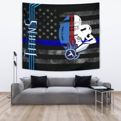 Tennessee Titans American Football Team Tapestry White Player Silhoette With Rugby Ball Black White US Flag Tapestry Wall Hanging 3