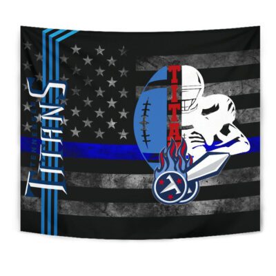 Tennessee Titans American Football Team Tapestry White Player Silhoette With Rugby Ball Black White US Flag Tapestry Wall Hanging