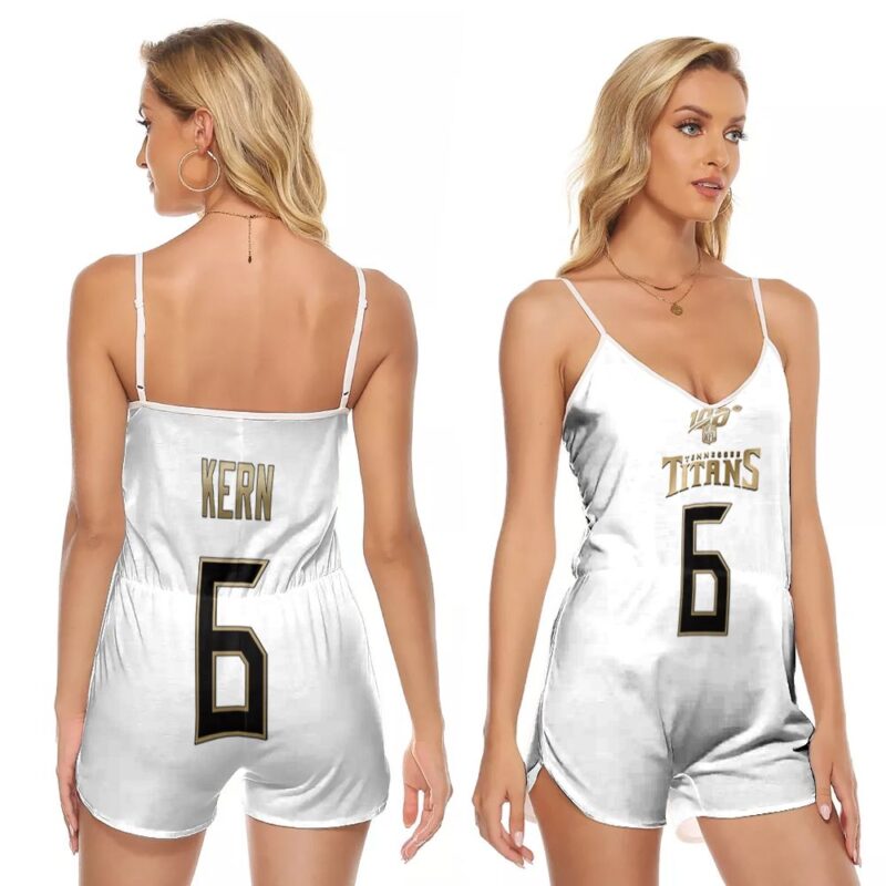 Tennessee Titans Brett Kern #6 NFL Great Player White 100th Season Golden Edition Gift For Titans Fans V-neck Romper Jumpsuit RJ00082