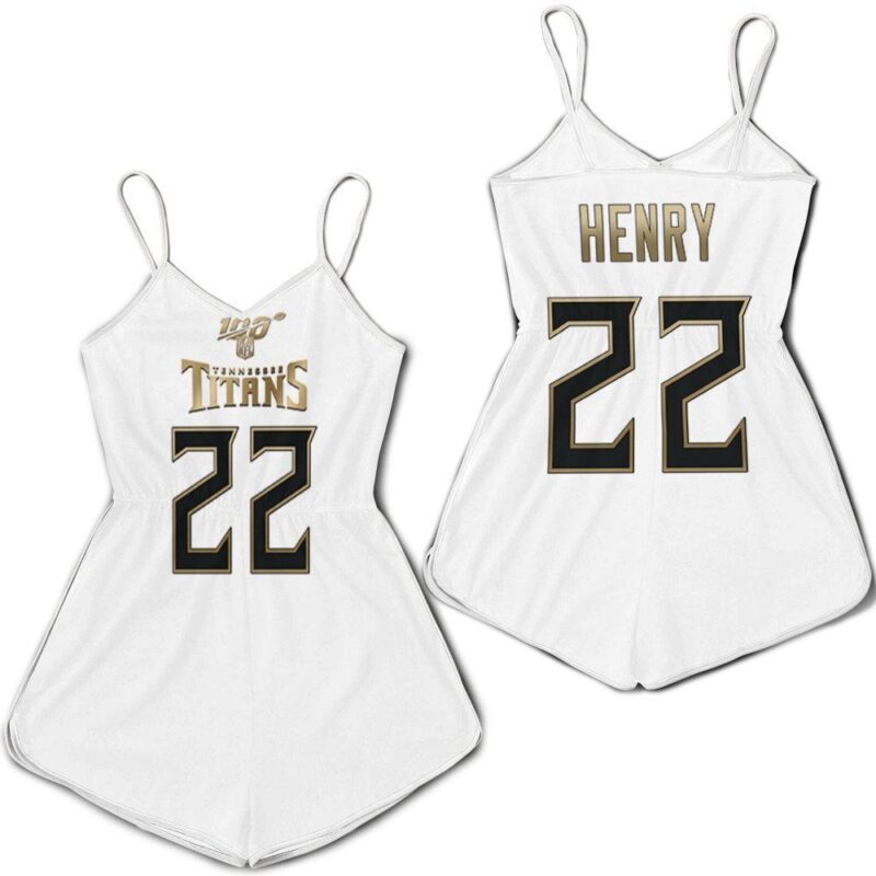 Tennessee Titans Derrick Henry #22 NFL Great Player White 100th Season Golden Edition Gift For Titans Fans Romper Jumpsuit RJ00242