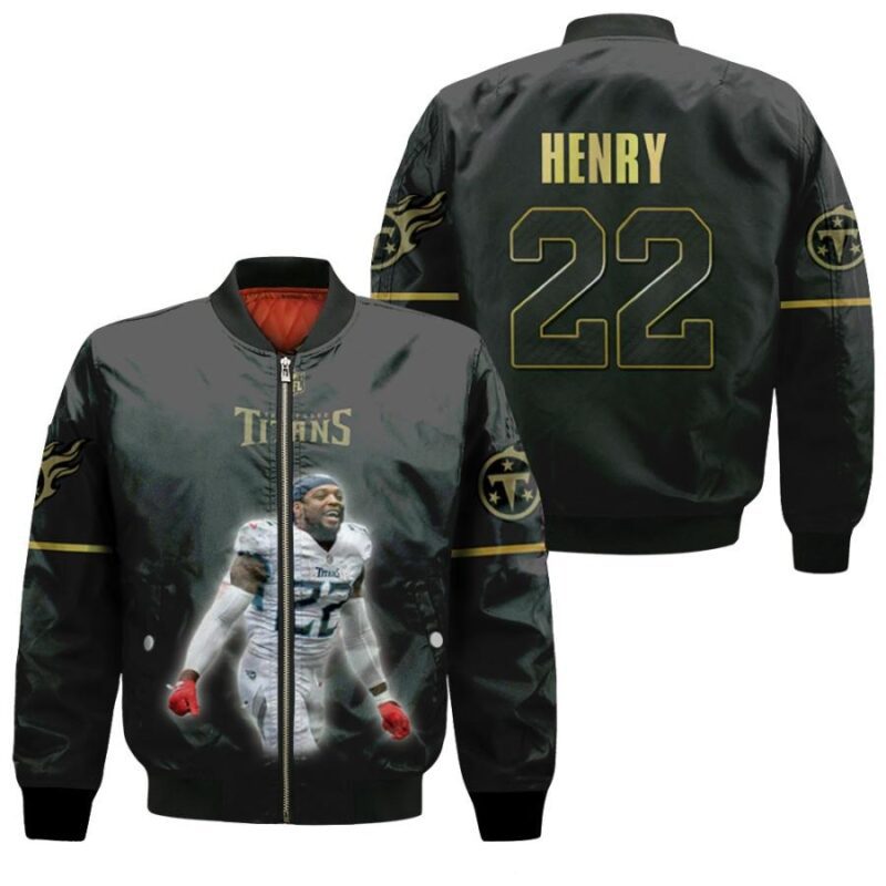 Tennessee Titans Derrick Henry 22 NFL Legendary Captain Black Gift For Titans Fans Bomber Jacket BJ00436