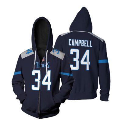 Tennessee Titans Earl Campbell #34 Great Player NFL American Football Team New Game Navy 2019 3D Gift For Titans Fans Zip Hoodie ZH00576