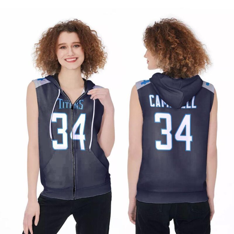 Tennessee Titans Earl Campbell #34 Great Player NFL American Football Team New Game Navy 2019 3D Gift For Titans Fans Zip Sleeveless Hoodie ZSH0614