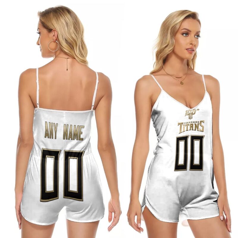 Tennessee Titans NFL American Football White 100th Season Golden Edition Custom Gift For Titans Fans V-neck Romper Jumpsuit RJ00015