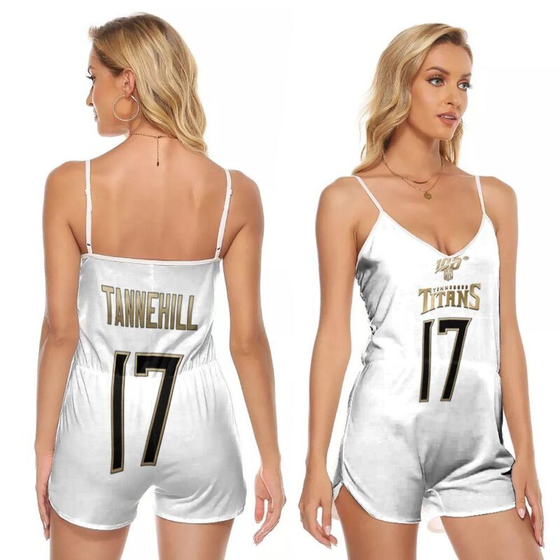 Tennessee Titans Ryan Tannehill #11 NFL Great Player White 100th Season Golden Edition Gift For Titans Fans V-neck Romper Jumpsuit RJ00024