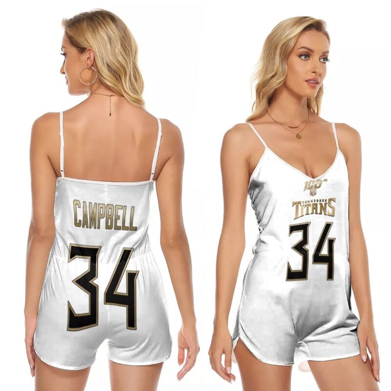 Tennessee Titans Tommie Campbell #34 NFL Great Player White 100th Season Golden Edition Gift For Titans Fans V-neck Romper Jumpsuit RJ00004