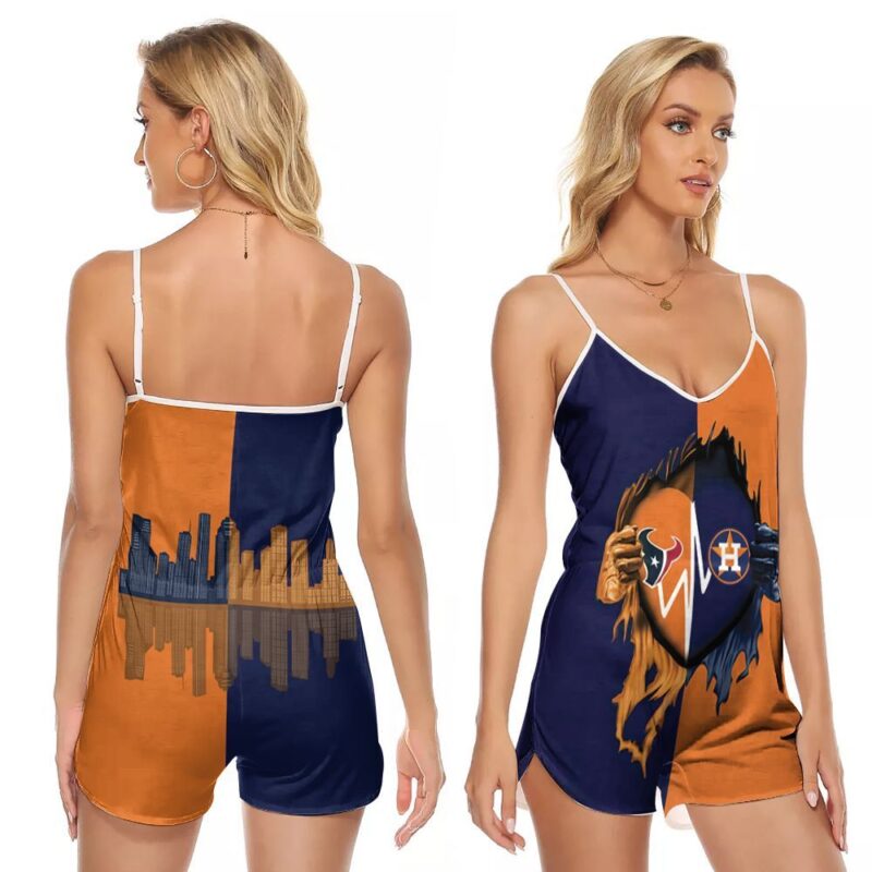 Texas Longhorns Houston Asrtros Fighting Hearbeat American Football Team Logo Gift For Texas Longhorns Houston Asrtros Fans Romper Jumpsuit RJ01338