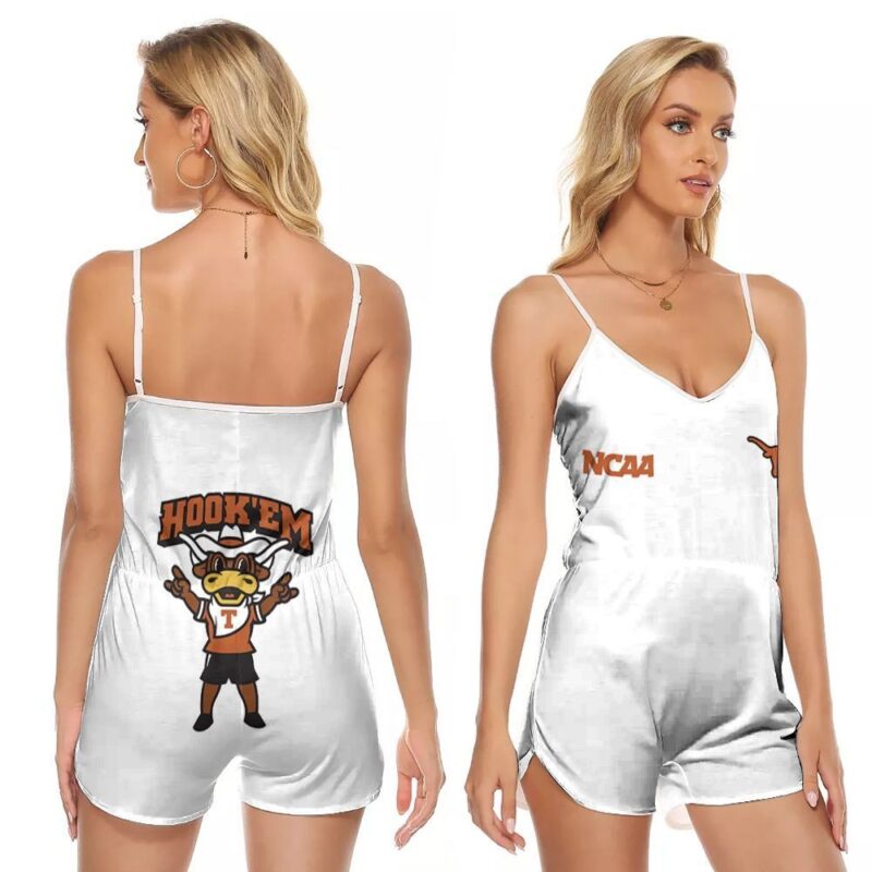 Texas Longhorns Ncaa Classic White With Mascot Logo Gift For Texas Longhorns Fans V-neck Romper Jumpsuit RJ01547