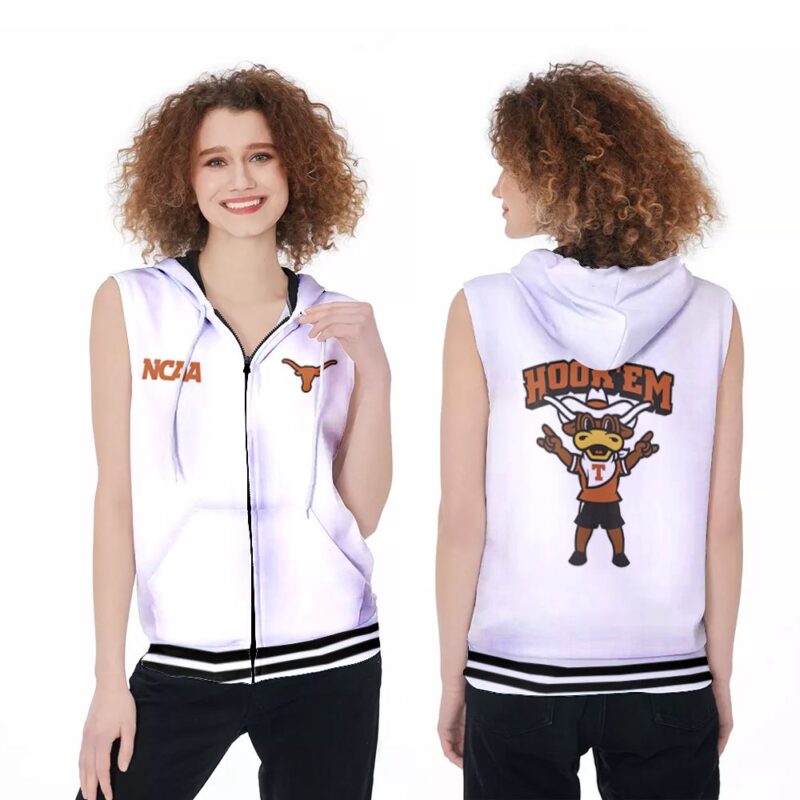 Texas Longhorns Ncaa Classic White With Mascot Logo Gift For Texas Longhorns Fans Zip Sleeveless Hoodie ZSH0623