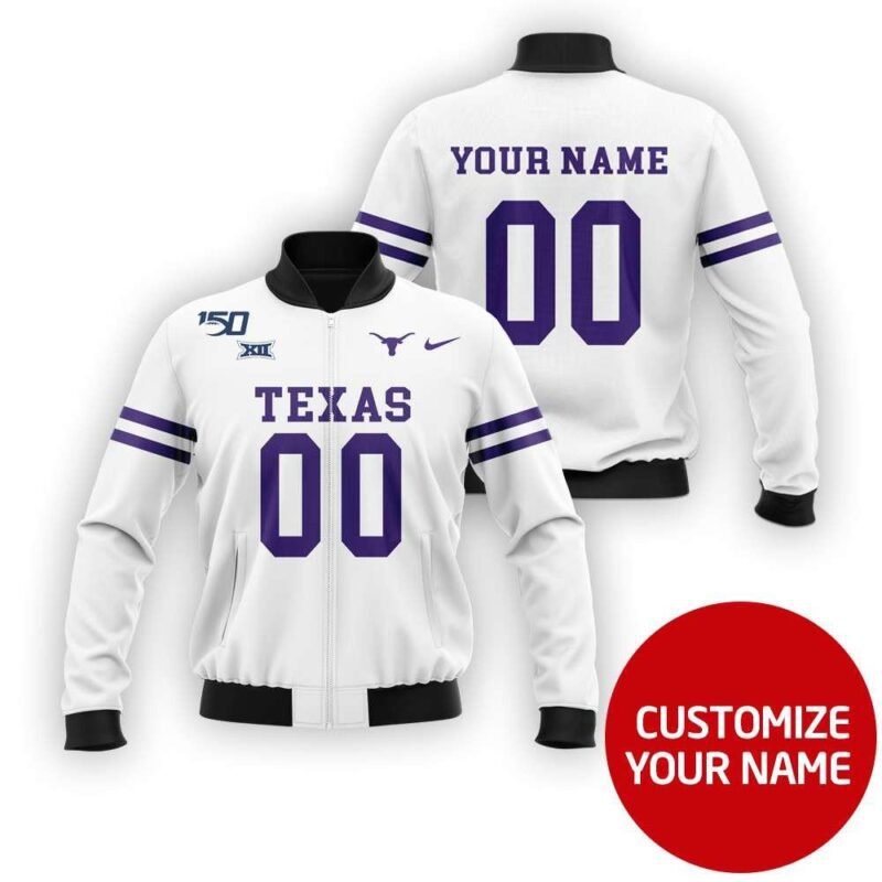 Texas Longhorns Ncaa Sport Team White Personalized Number Name Jersey Style Gift For Longhorns Fans Bomber Jacket BJ04061