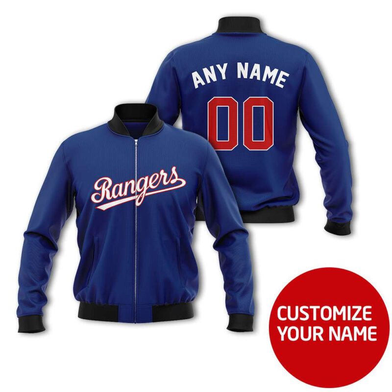 Texas Rangers #00 Personalized Blue Jersey Style Gift With Custom Number Name For Rangers Fans Bomber Jacket BJ04025