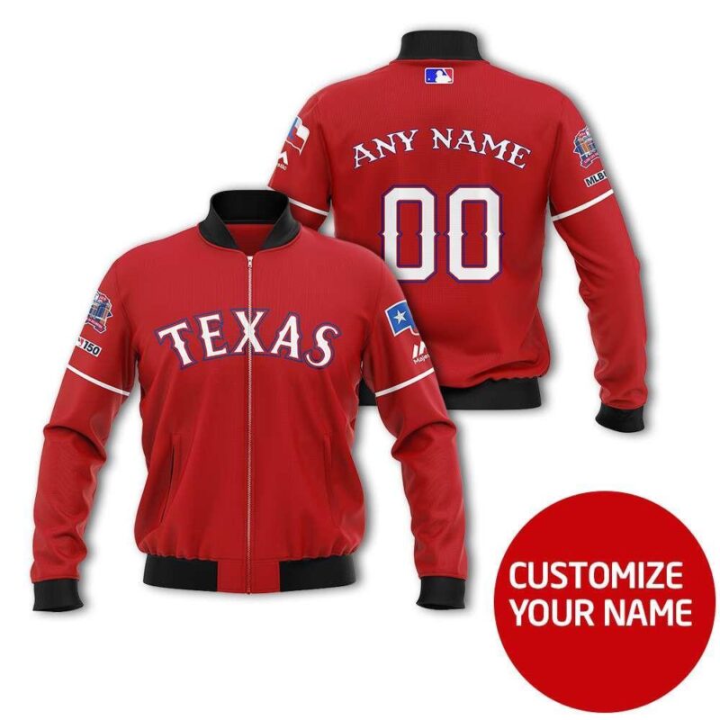 Texas Rangers #00 Personalized Red Jersey Style Gift With Custom Number Name For Eastern Rangers Fans Bomber Jacket BJ03883