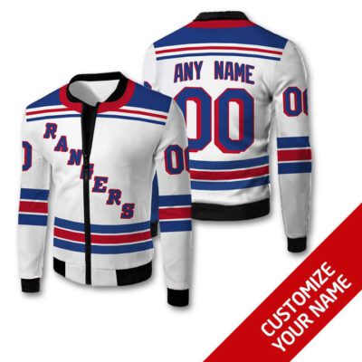 Texas Rangers Mlb Baseball Team White Personalized Number Name Jersey Style Gift For Rangers Fans Fleece Bomber Jacket