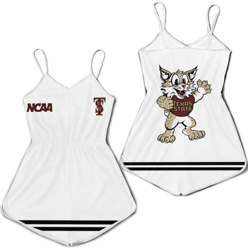 Texas State Bobcats Ncaa Classic White With Mascot Logo Gift For Texas State Bobcats Fans Romper Jumpsuit RJ01647