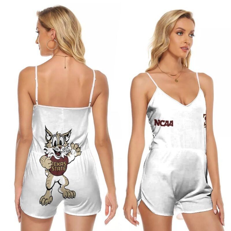 Texas State Bobcats Ncaa Classic White With Mascot Logo Gift For Texas State Bobcats Fans V-neck Romper Jumpsuit RJ00885