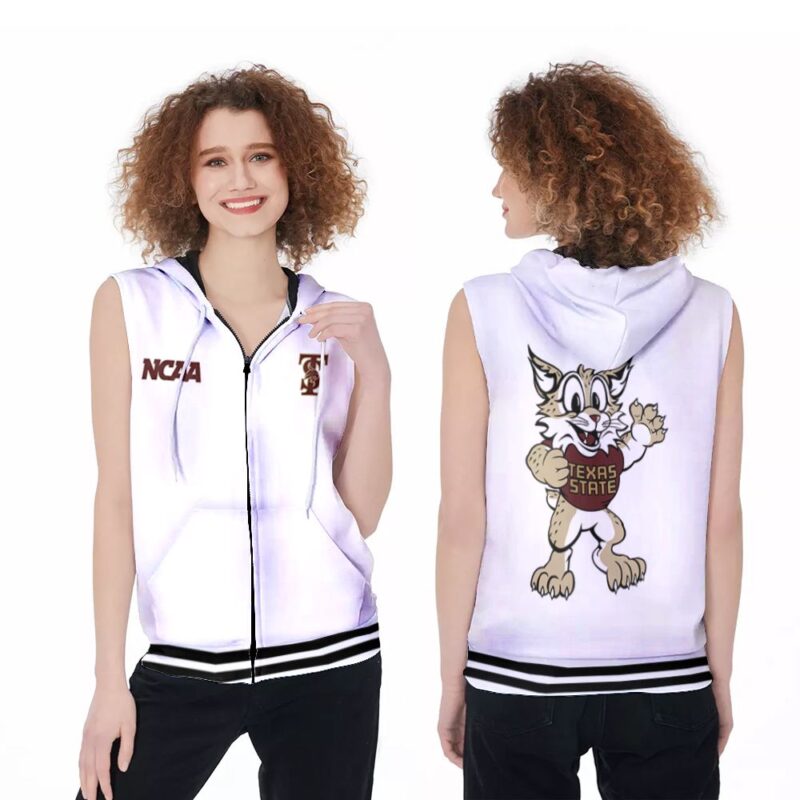 Texas State Bobcats Ncaa Classic White With Mascot Logo Gift For Texas State Bobcats Fans Zip Sleeveless Hoodie ZSH0695