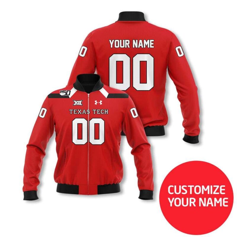 Texas Tech Red Raiders #00 Personalized Red Jersey Style Gift With Custom Number Name For Texas Tech Fans Bomber Jacket BJ03646