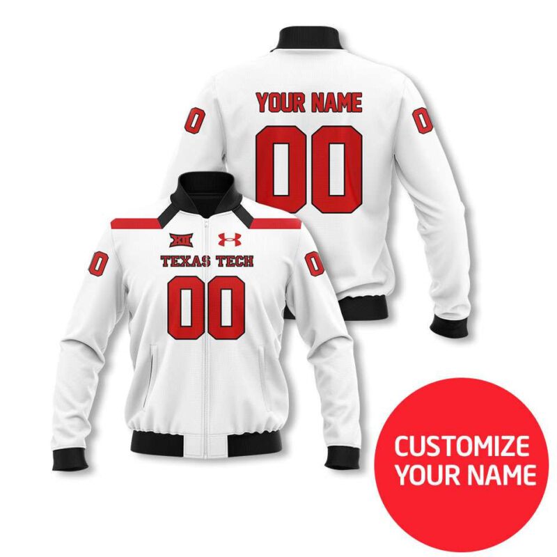 Texas Tech Red Raiders #00 Personalized White Jersey Style Gift With Custom Number Name For Texas Tech Fans Bomber Jacket BJ03819