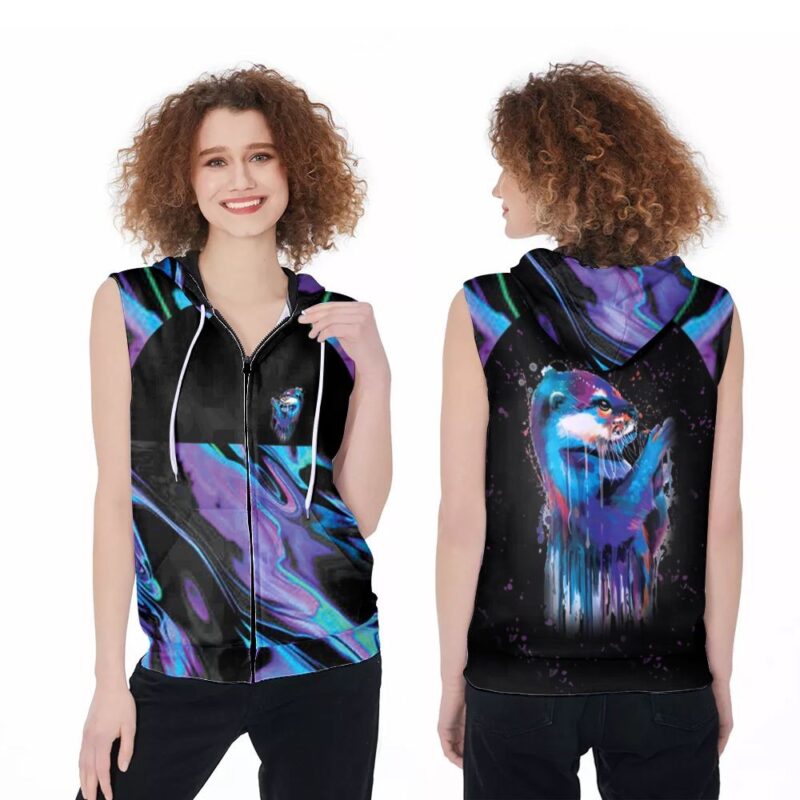 The Adorable Otter In Holographic Watercolor Painting Gift For Otter Lovers Otter Moms Zip Sleeveless Hoodie ZSH1916