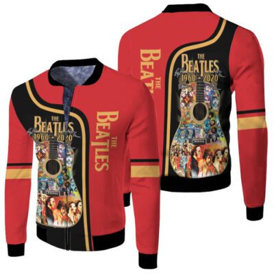 The Beatles 1960 2020 Guitar The Beatles Signed Celebrated England Rock Music Band Anniversary gift for The Beatles fans Fleece Bomber Jacket