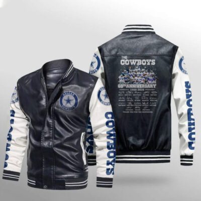The Dallas Cowboys 60th Anniversary Champions Thank You For The Memories Gift For Cowboys Fans Leather Bomber Jacket LBJ0041