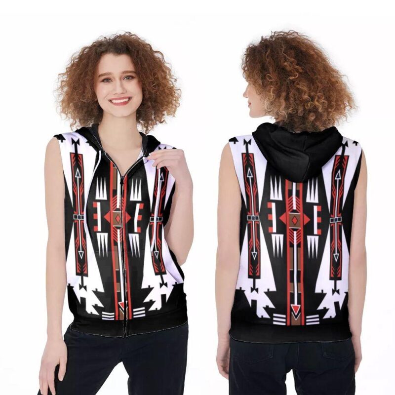 The Native American Costume Pattern Red Pattern 3d designed for Native American Zip Sleeveless Hoodie ZSH1527