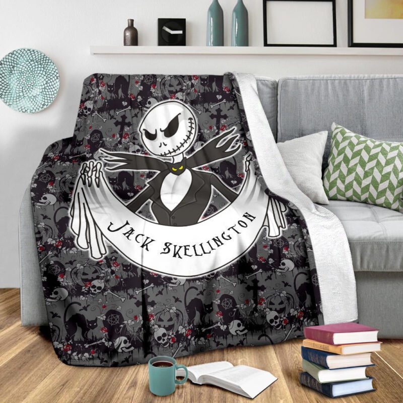 The Nightmare Before Christmas Cartoon Fleece Blanket Jack Skellington Skulls Pumpkin Black White Fleece Blanket 2