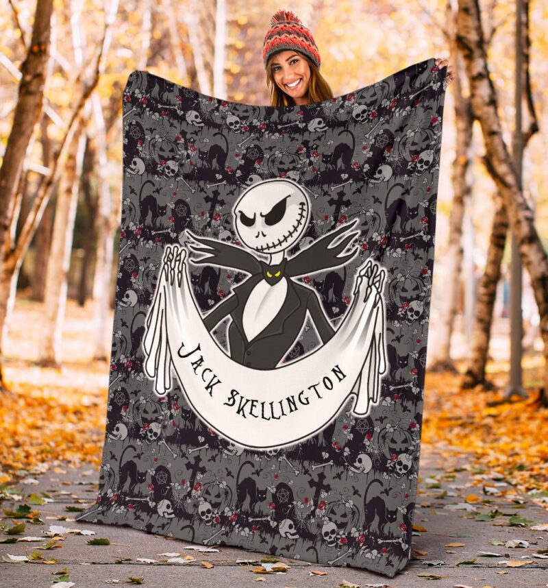The Nightmare Before Christmas Cartoon Fleece Blanket Jack Skellington Skulls Pumpkin Black White Fleece Blanket 3