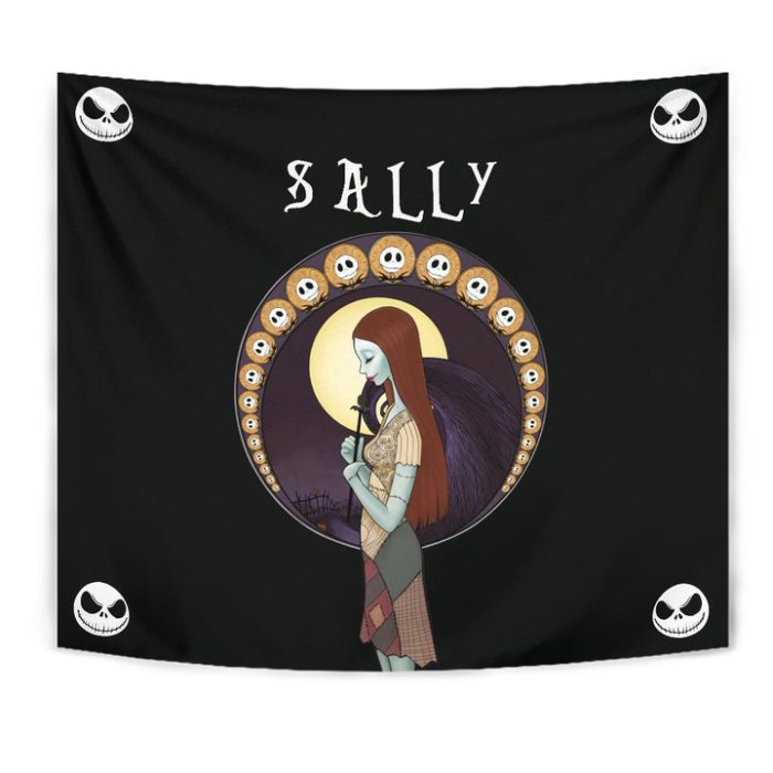 The Nightmare Before Christmas Cartoon Tapestry Sally Holding Black Flower Jack Moon Patterns