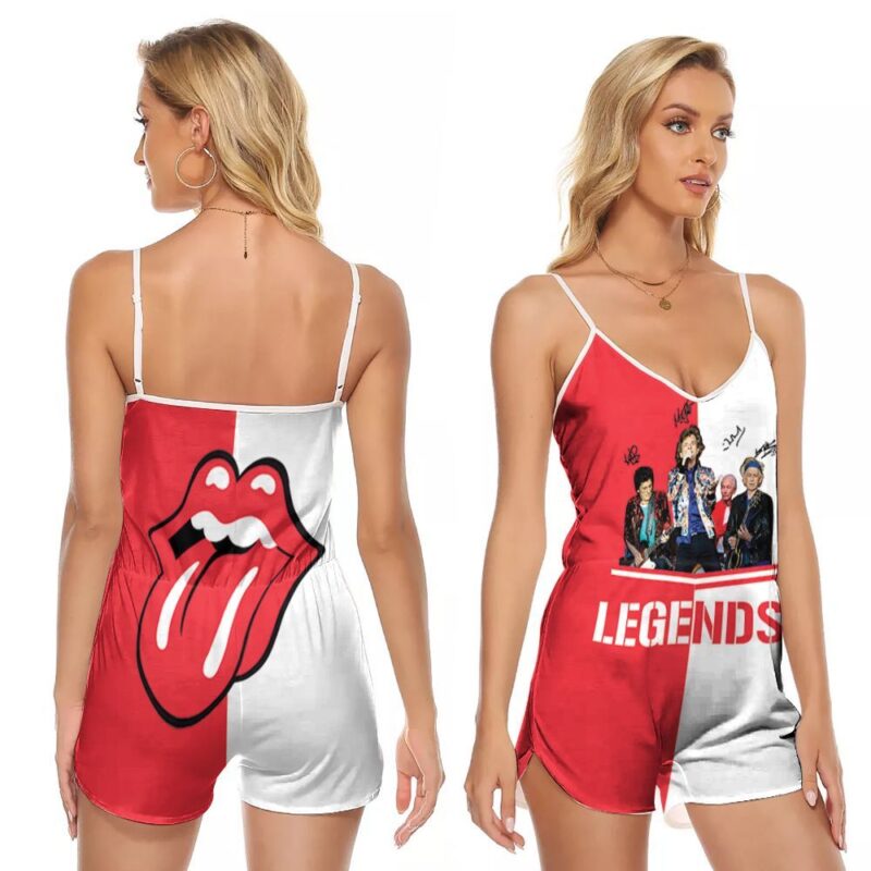 The Rolling Stones Legends Of Rock Band Signatures Gift For The Rolling Stones Fans Musician Singer Music Band V-neck Romper Jumpsuit RJ00952